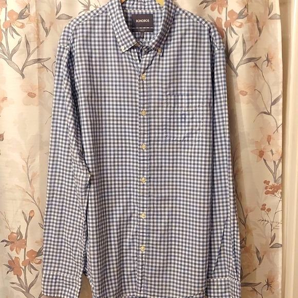 Bonobos Blue And White Gingham Button Down Shirt Sz Large Slim Fit - Picture 1 of 11